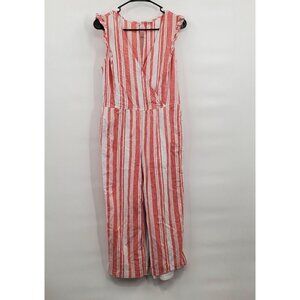 Old Navy Linen Blend Jumpsuit Women Size Medium Striped Sleeveless V Neck